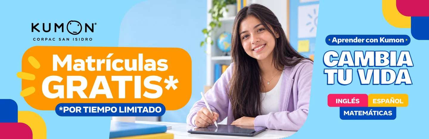 Kumon CORPAC San Isidro: matrículas gratis por tiempo limitado. Aprender con Kumon cambia tu vida: Inglés, Español y Matemáticas.